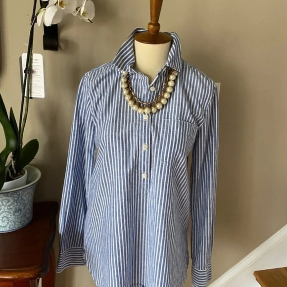 J. Crew Blue Striped Boy Fit Popover Button Down - Picture 7 of 8